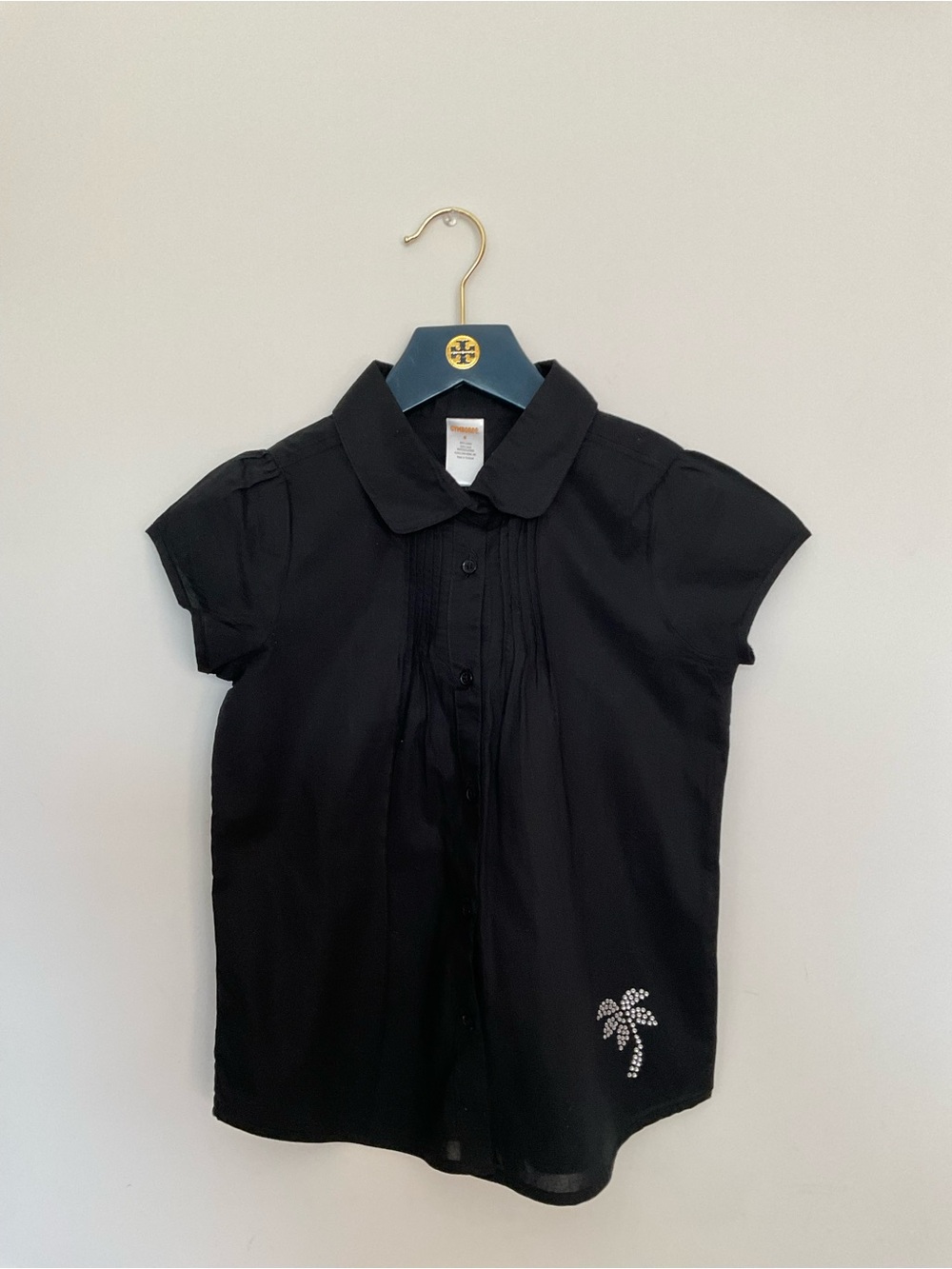 Gymboree Girls Black Short-Sleeve Button Front Top with Embellished Palm